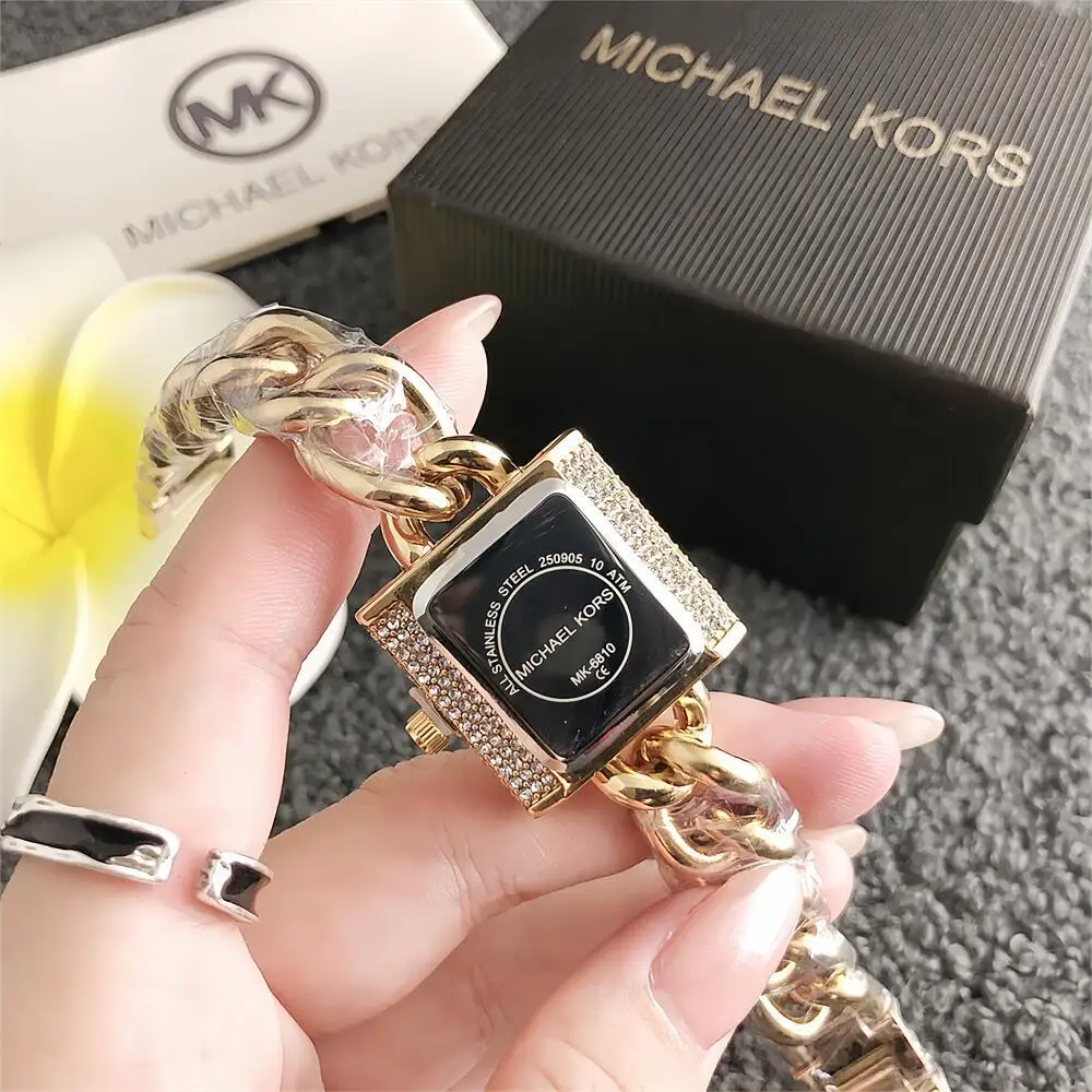 Фото Женские квадратные кварцевые часы Michael Kors, повседневные деловые наручные часы, модные роскошные минималистичные часы с таймером, элегантный подарок для женщин №4
