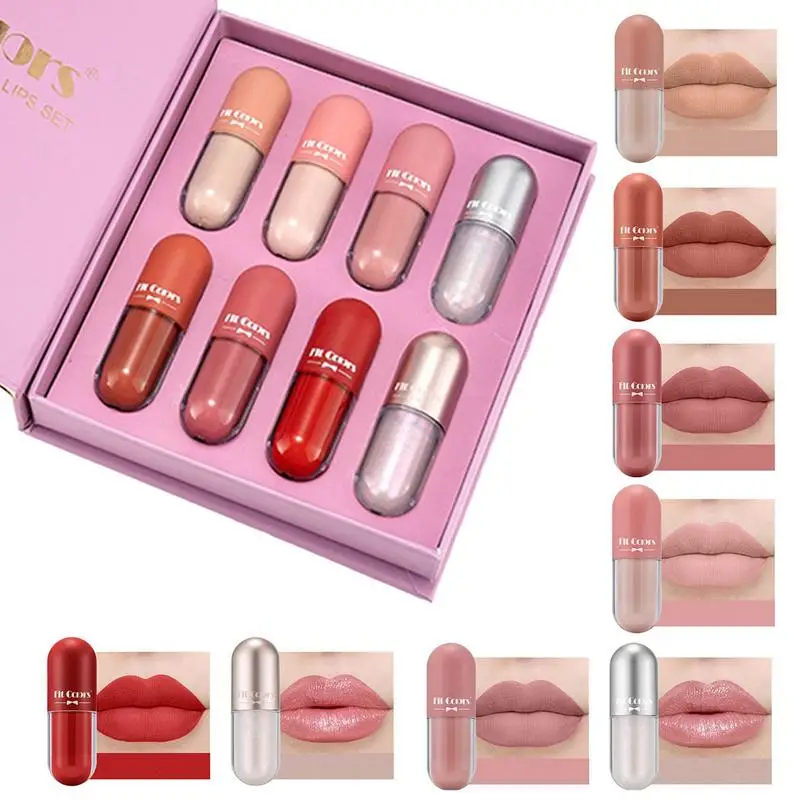 

8 PCS Nude Pink Lip Gloss Shimmer Waterproof Long Lasting Lip-Tint Moisturize Lip Plumper Creamy Liquid Lipstick Lips Tattoo Mak