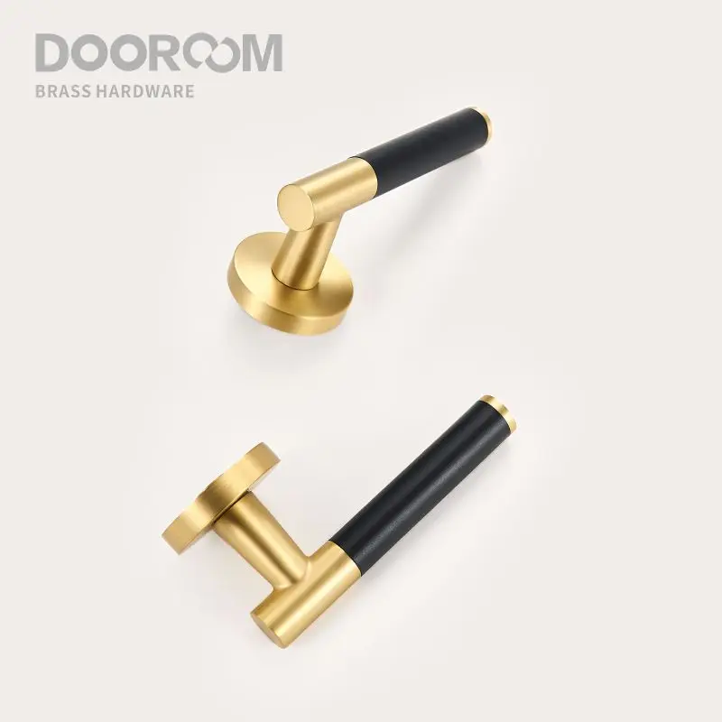 Фото Дверной комплект Dooroom: латунный рычажный замок с кожаной ручкой, современный, легкий люкс, разноцветный, для интерьера спальни и ванной, деревянная ручка-муляж №5