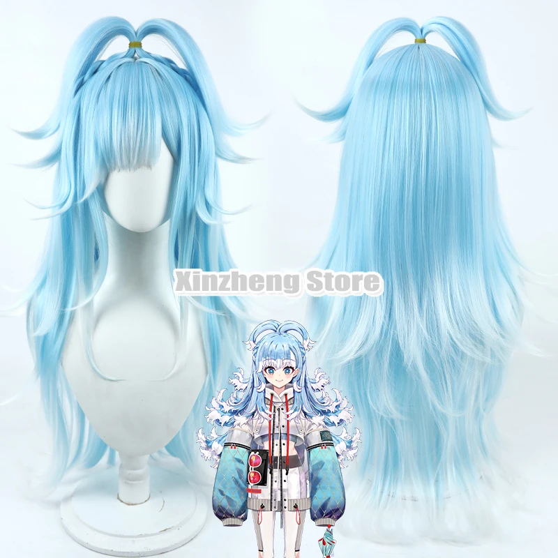 

Hololive ID Cosplay Kobo Kanaeru Wig VTuber Kobokan Light Blue White 80cm Long Braided Hair Youtuber Girls Synthetic Headwear