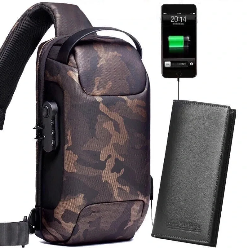 

Men's Waterproof USB Charging Oxford Chest Bag Crossbody Bag Anti-theft Shoulder Sling Multifunction Short Travel Messenger Pack