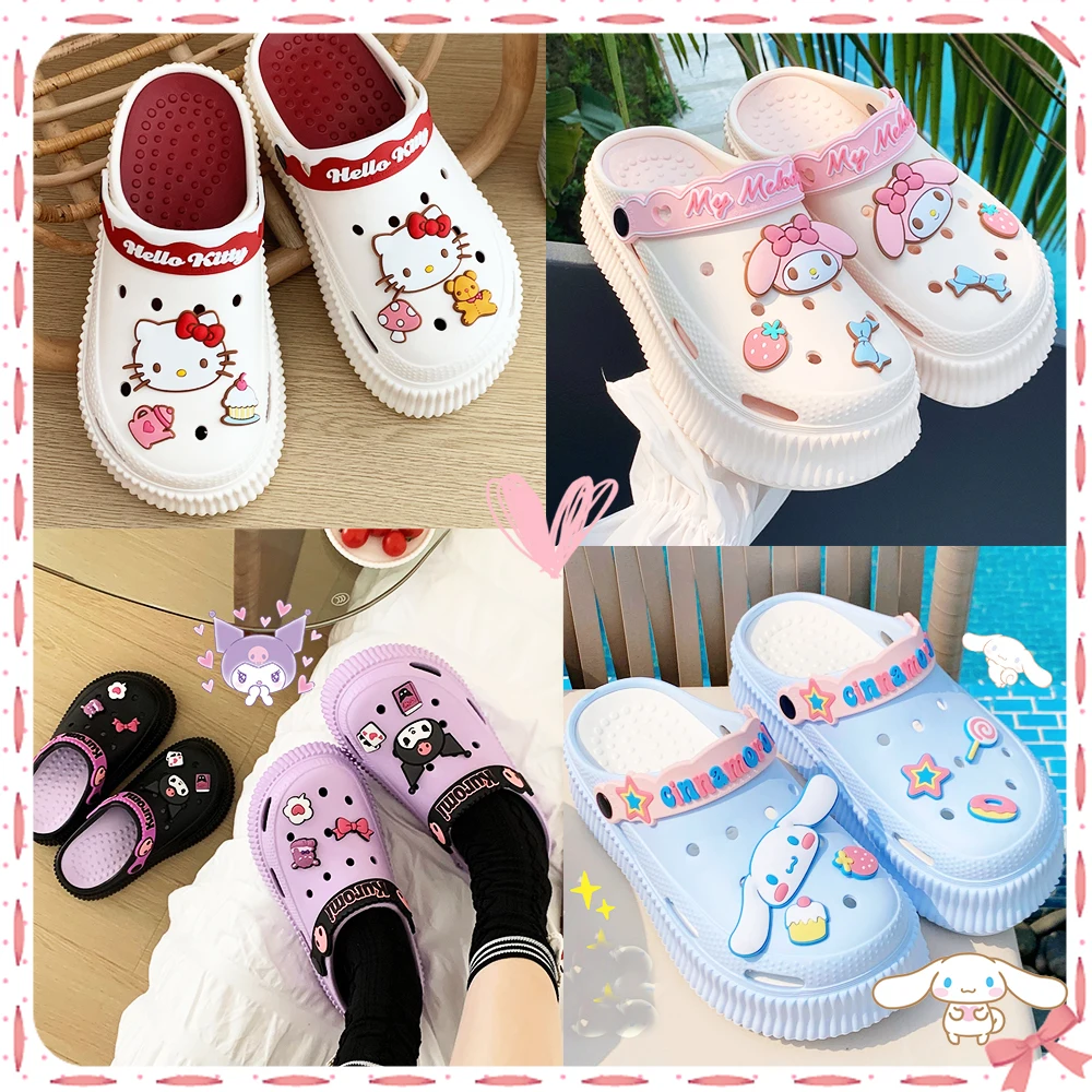 

Sanrioed Croc Kawaii Summer Sandals Soft Non-Slip Cartoon Slippers Anime Cinnamoroll Hello Kitty Kuromi Cute Girls Gift Lovely