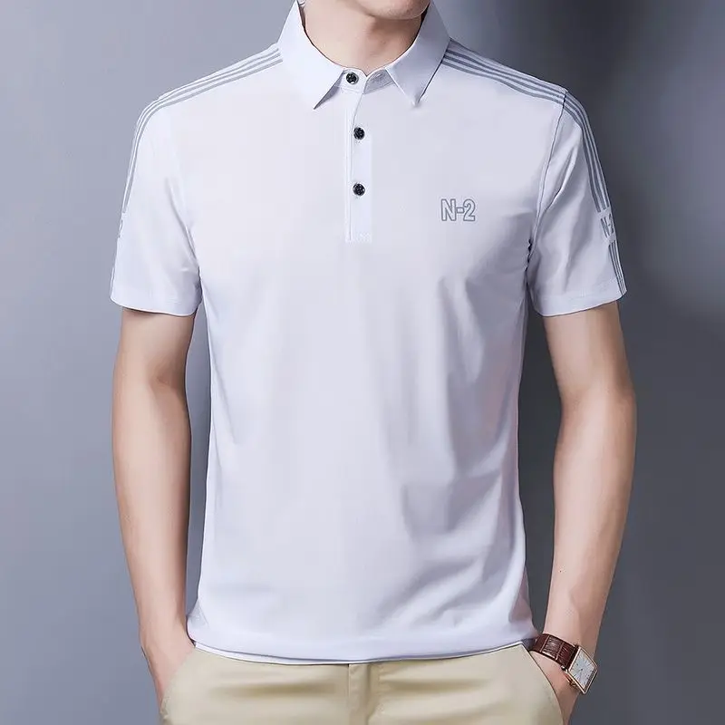 

Polo Men T-shirt 2023 Summer Turn-down Collar Loose New Short Sleeve Letter Printing European Tees Casual Fashion Tops