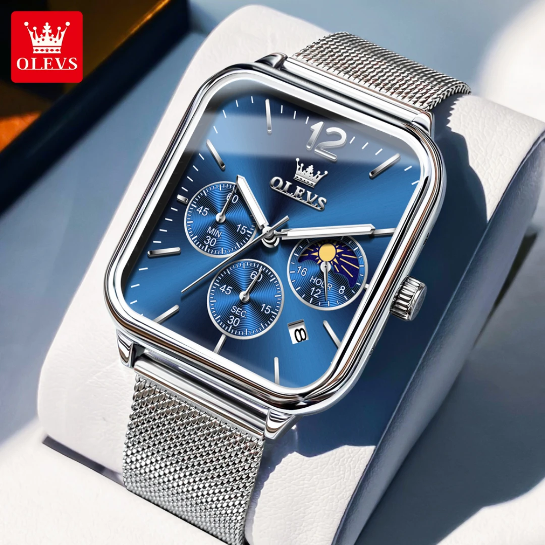 Модные кварцевые часы OLEVS 9914 подарок Прямоугольный циферблат ремешок из