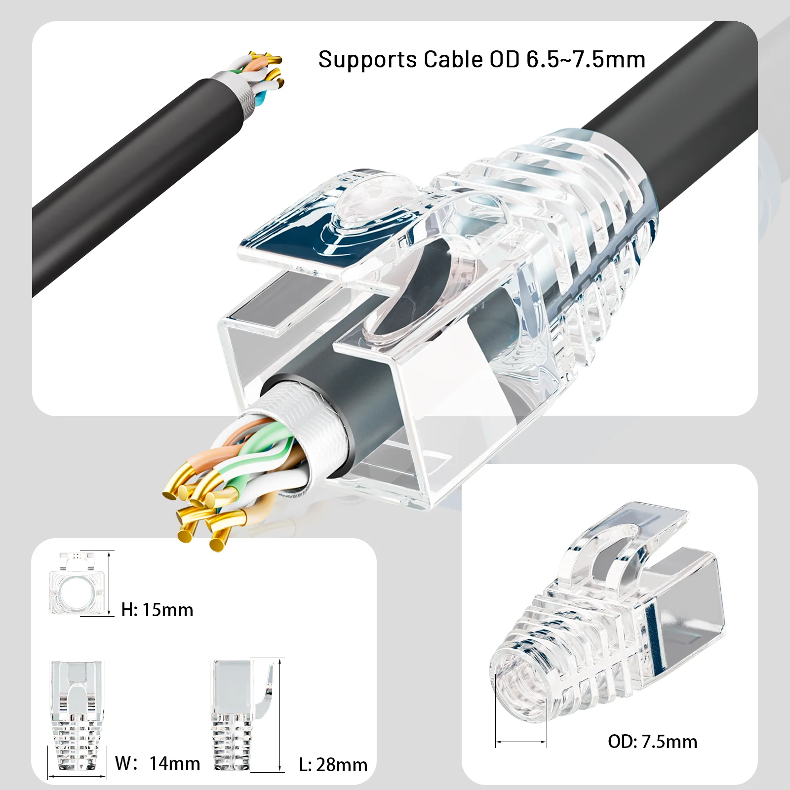 Фото Сетевой кабель Ethernet Natalink RJ45 CAT7/CAT6a, защитный кожух для кабеля, защитный колпачок для разъема кабеля, разноцветный мягкий пластик, 100 шт. №4