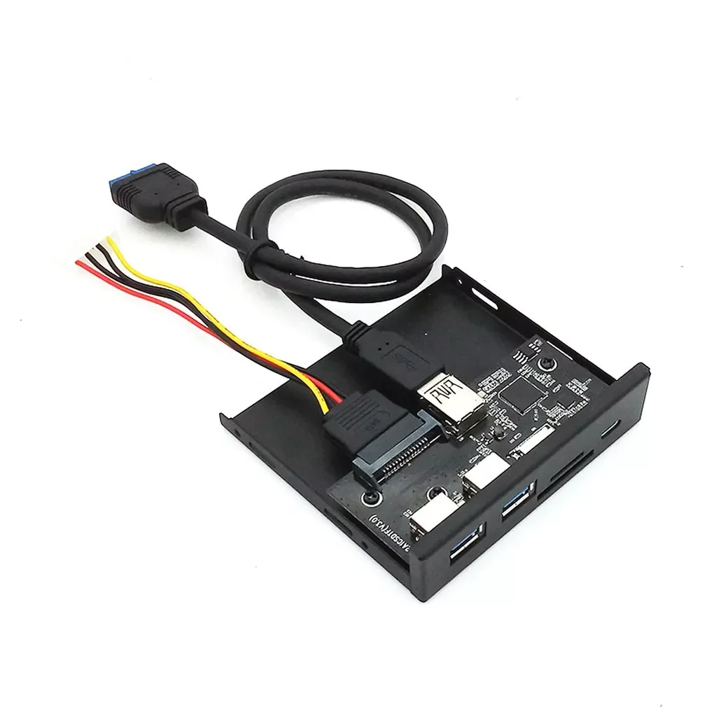 33S50-RTK 3 in 1 Card Reader USB 3.0 Front Panel Media Type-c Dual USB 3.0 Port Hub Dashboard PC Front Panel with Power Cable -