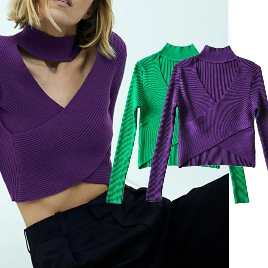 

Elmsk 2022 Ins Blogger High Overlapping Turtleneck Sexy Summer T Shirt Women High Waist Short Knitted Tops Harajuku Tshirt