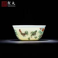 of jingdezhen blue and white color bucket archaize ceramic hand painted chicken cylinder cup all hand kung fu tea cups