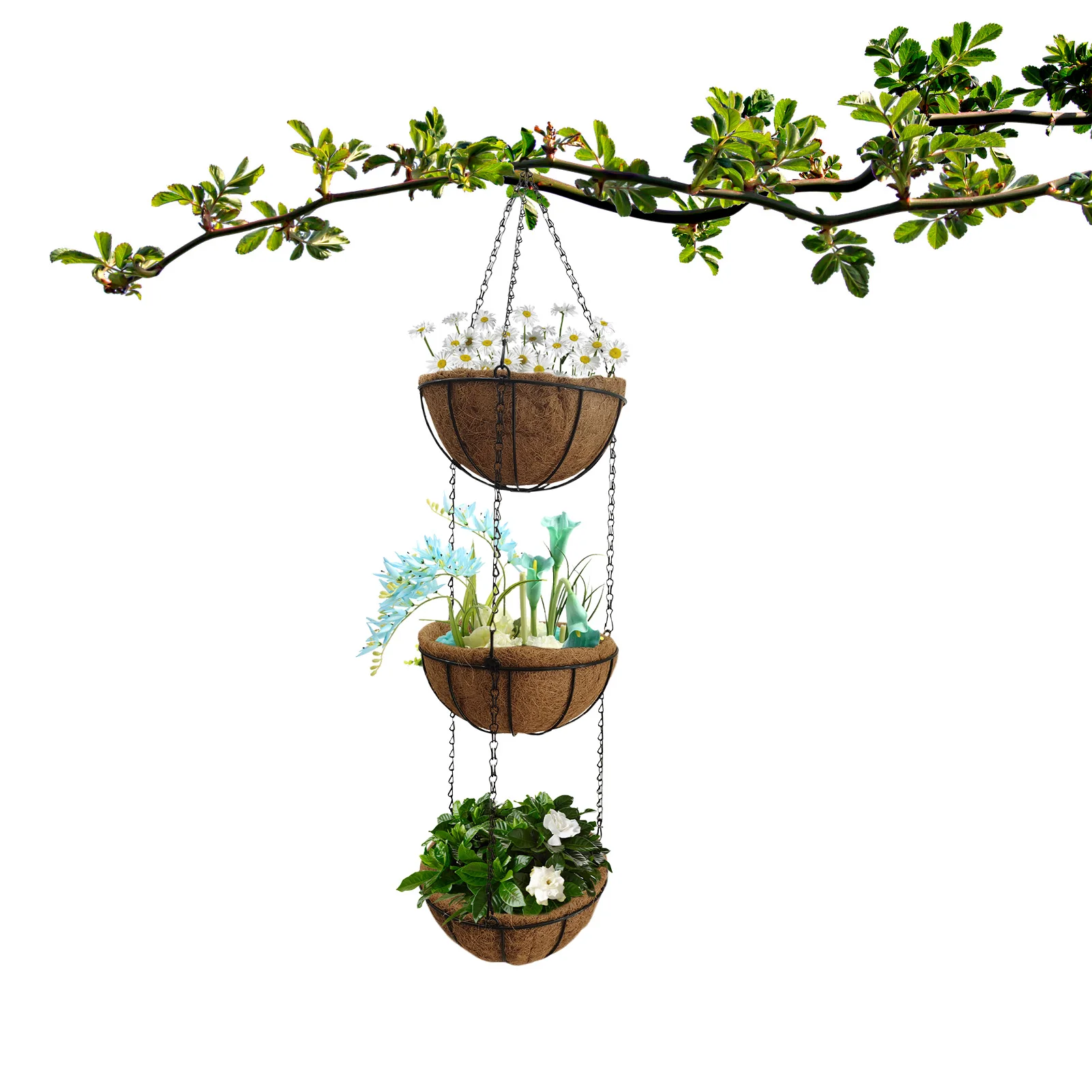 

Металлическая подвесная корзина, трехслойная круглая подвеска для подвешивания корзины из кокосового волокна, вставки для растений, сменн...