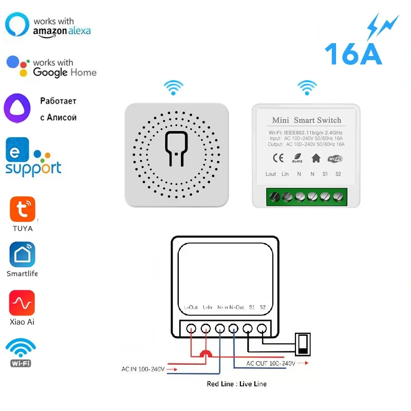 

CoRui Wifi 16A DIY Smart Switch Light Switches 2/1 Way Wireless Smart Home With Tuya Smart Life EweLink Alexa Alice Google Home