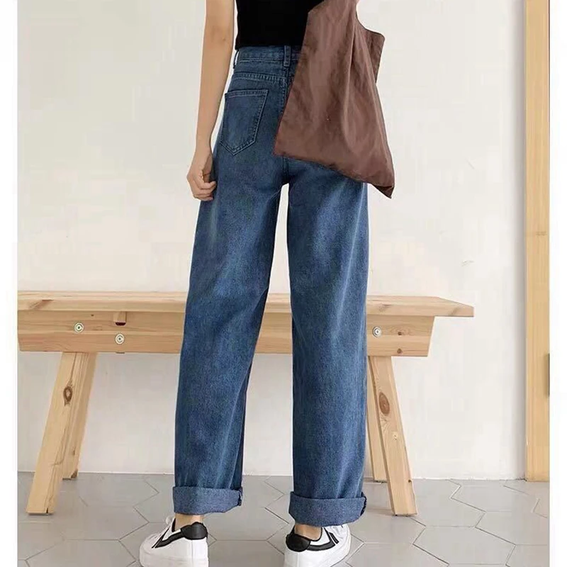 Jeans Women's High Waist Autumn and Winter Loose Straight Tube Korean Version Vertical Feel Versatile Fat mm Wide Leg Slim