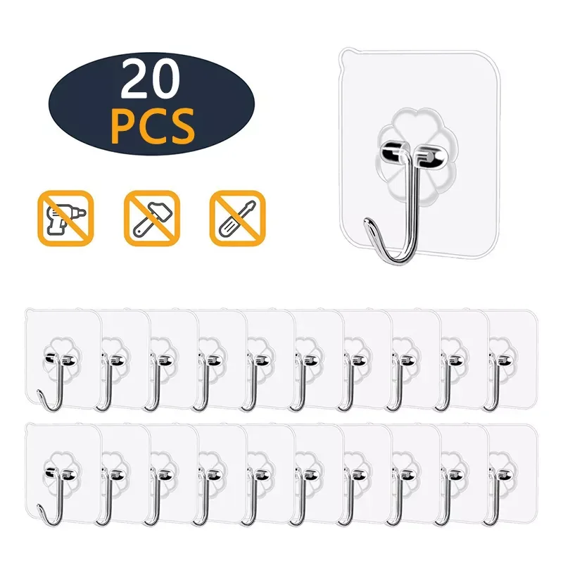 

20Pcs Transparent Strong Self Adhesive Door Wall Hangers Hooks Suction Heavy Load Rack Cup Sucker for Kitchen Bathroom