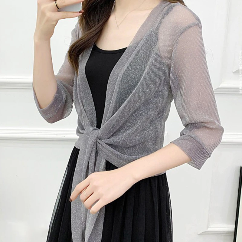 

Stylish Jacket Cardigan Half Sleeve Front Lace-up Summer Coat Ladies Sexy Thin Sunscreen Short Jacket Sunscreen Jacket Cardigan