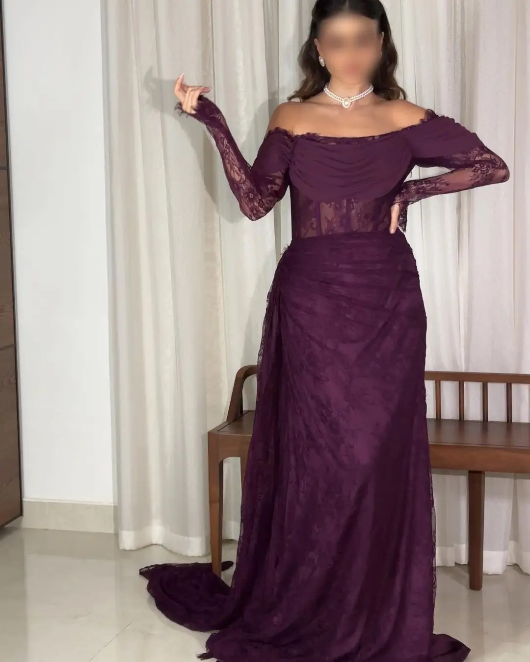 Customized Saudi Arabic Prom Dresses Lace Evening Long Sleeves Floor-length Party Vestidos De فساتين مناسبة