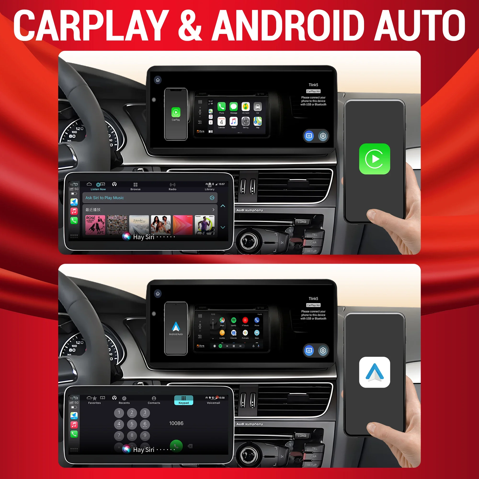 Фото Для Audi Q5 2009-2016, 12.3-дюймовый Android 14, леворульный автомобильный радиоприемник, беспроводной BT Carplay, система Qualcomm Snapdragon 680, экран. №4