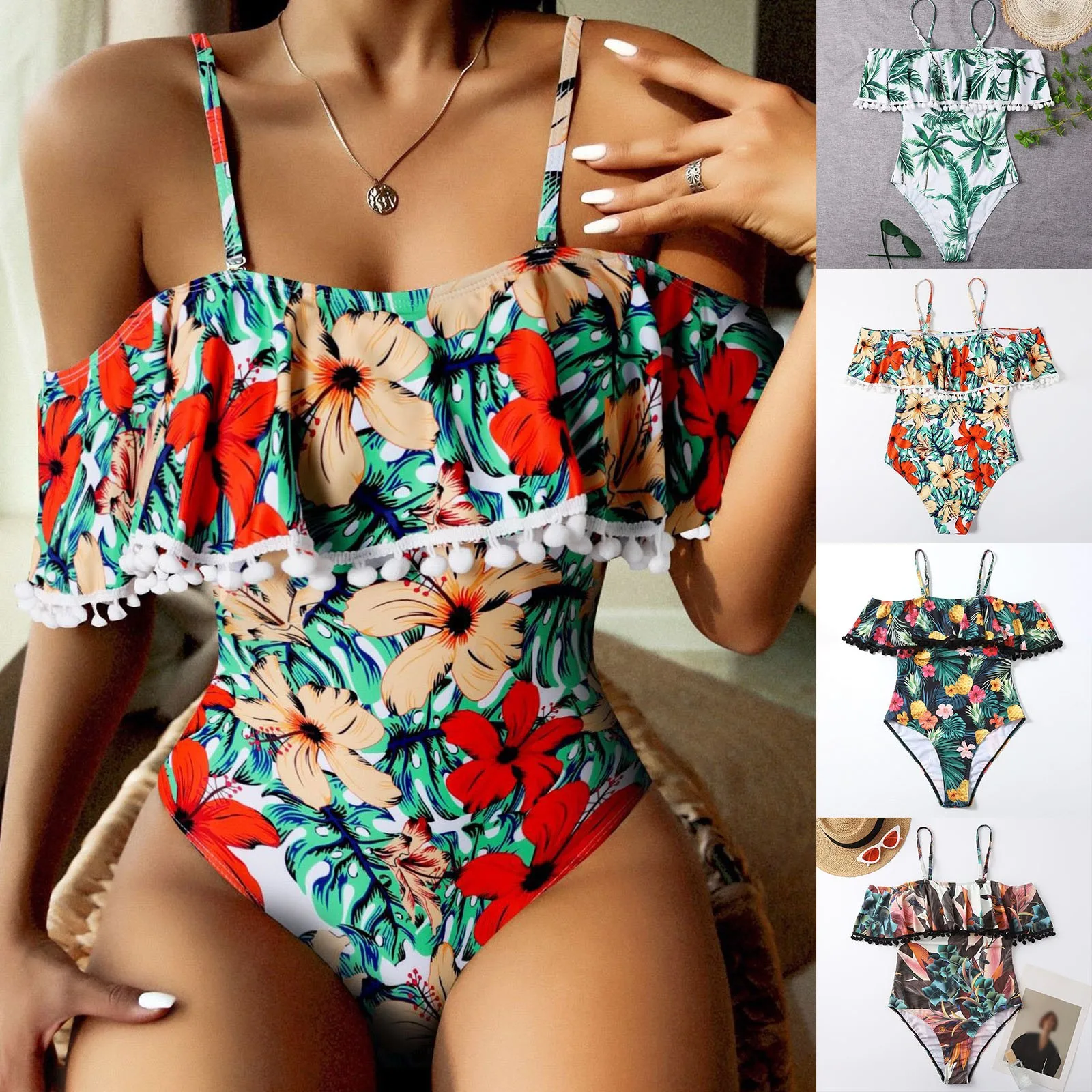 

Женский сексуальный купальник-монокини с принтом листьев, купальник, пляжная одежда, женское красное бикини