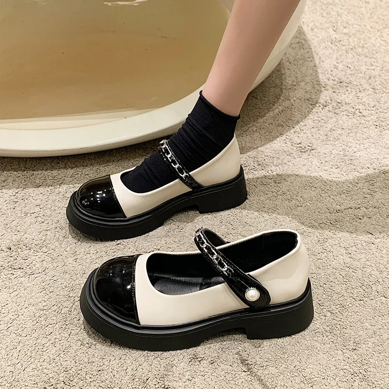 

Женские кожаные туфли с круглым носком, водонепроницаемые удобные разноцветные туфли на платформе, весна-осень 2023