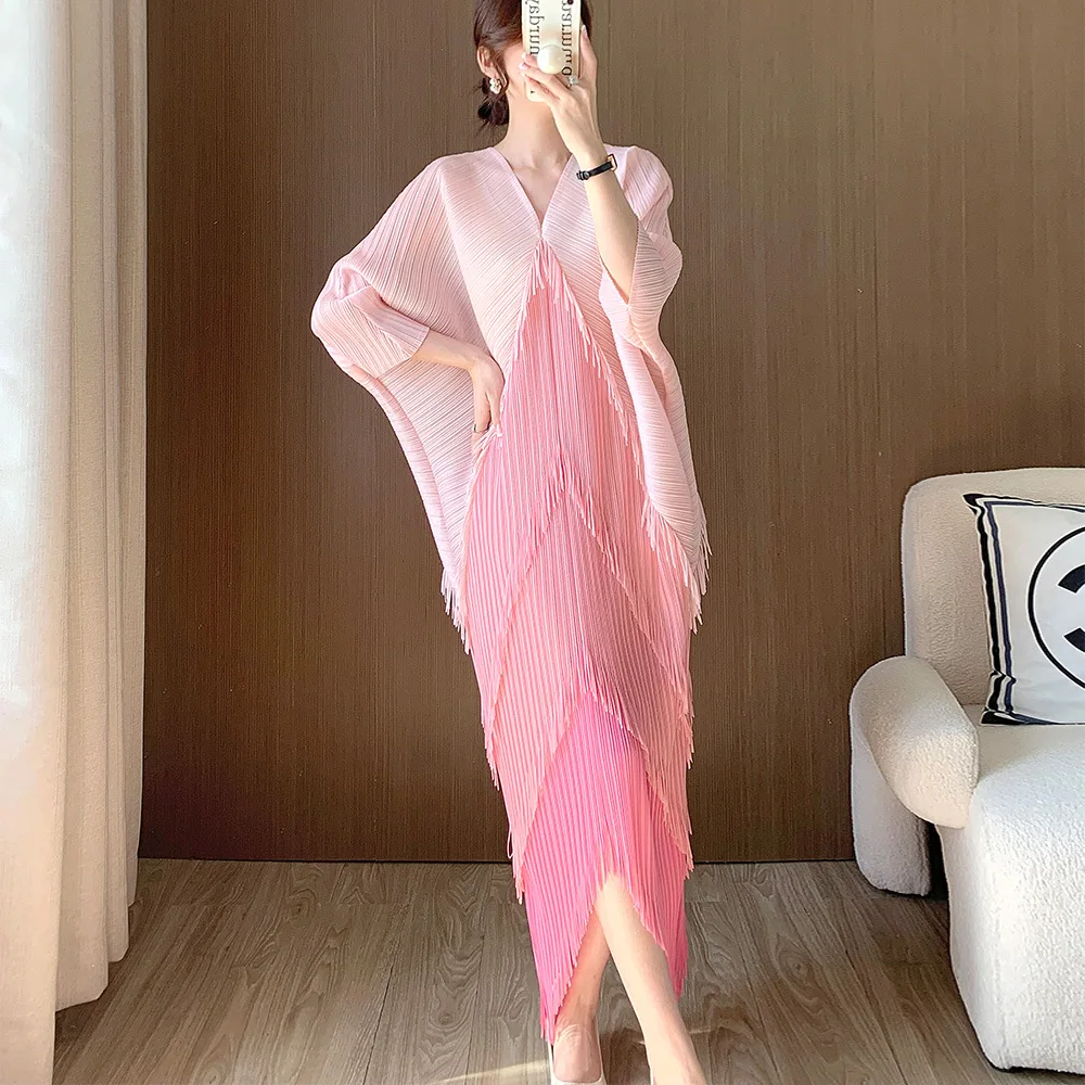 

Miyake Original Irregular Fringe Pleated Loose Dress Fall Women's Long High-end Women's Design Skirt Plus Size Women Clothing