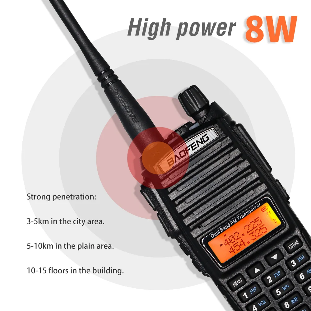 High Power 8W Baofeng UV-82 Walkie Talkie UV82 Dual Band VHF/UHF FM Transceiver 10KM Long Range Hunting Two Way Ham CB Radio