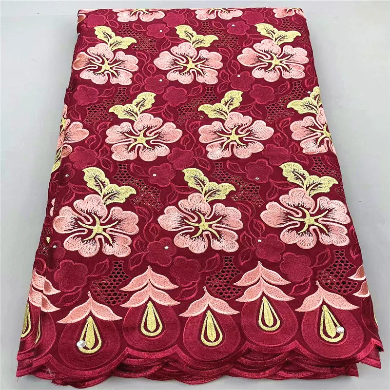 

5 Yard Swiss Fabric Latest Heavy Beaded Embroidery African 100% Cotton Voile Lace Popular Dubai Style For Wedding Party 9L120502