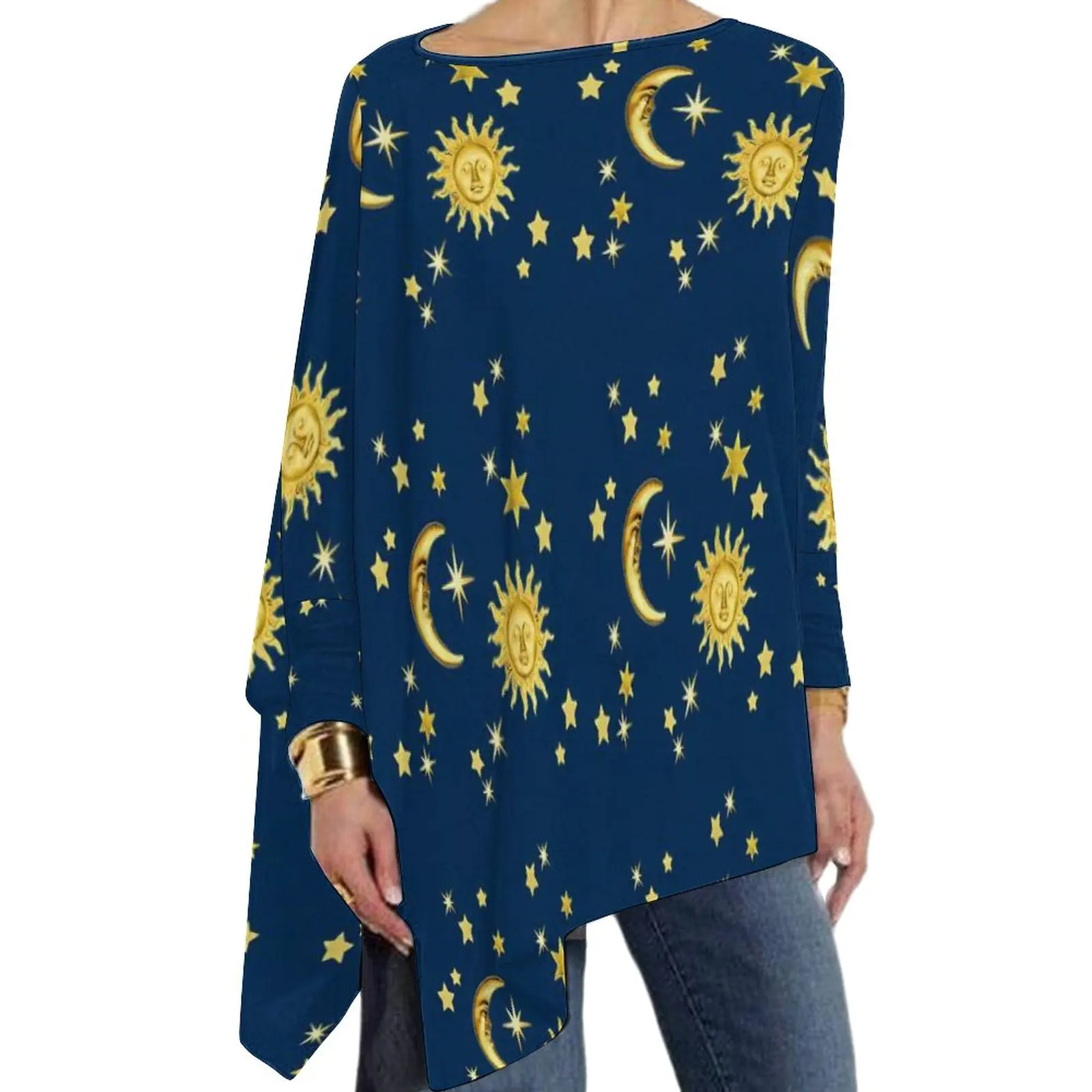 

Sun Moon Stars T Shirt Cute Print Street Fashion Long Sleeve T Shirts Graphic Trendy Tshirt Female Spring Tees Big Size