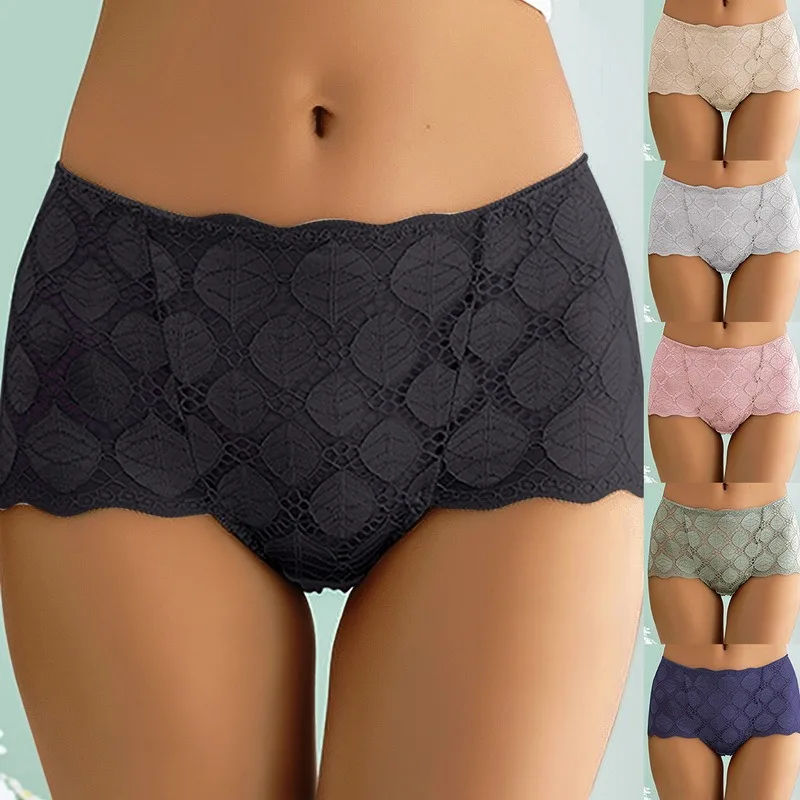 

Sexy Seamless Women's Panties Underwear Hollow Out Lace High-Waist Briefs Female Underpants Thin Floral Mesh Boyshort Lingerie