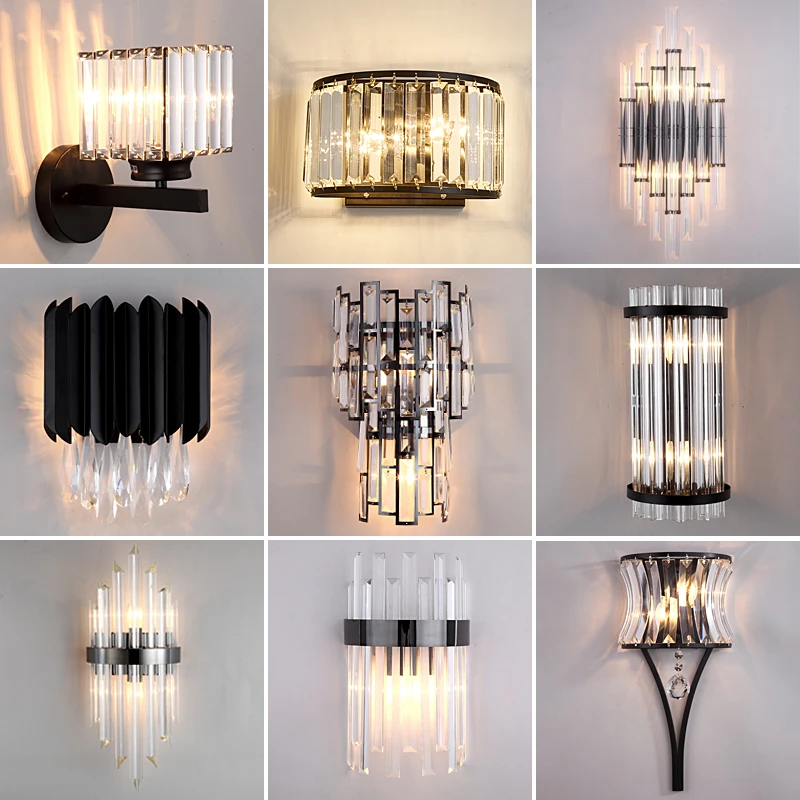 Nordic modern creative crystal LED wall lamp indoor creative staircase lamp living room dining room bedroom toilet crystal