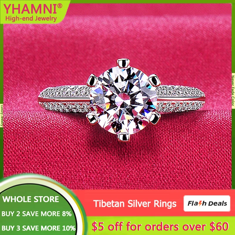 

With Credentials Certified Rings for Women Pure White Gold Color Real Tibetan Silver Ring Natural Cubic Zircon Ring Wedding Band