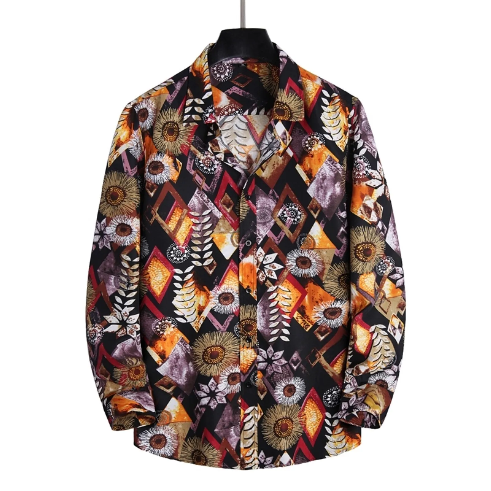 

Combat Shirts Men Men Autumn Winter Single Breasted Casual Lapel Full Print Beach Long Sleeve Vacation Outdoor Yoga Shirt