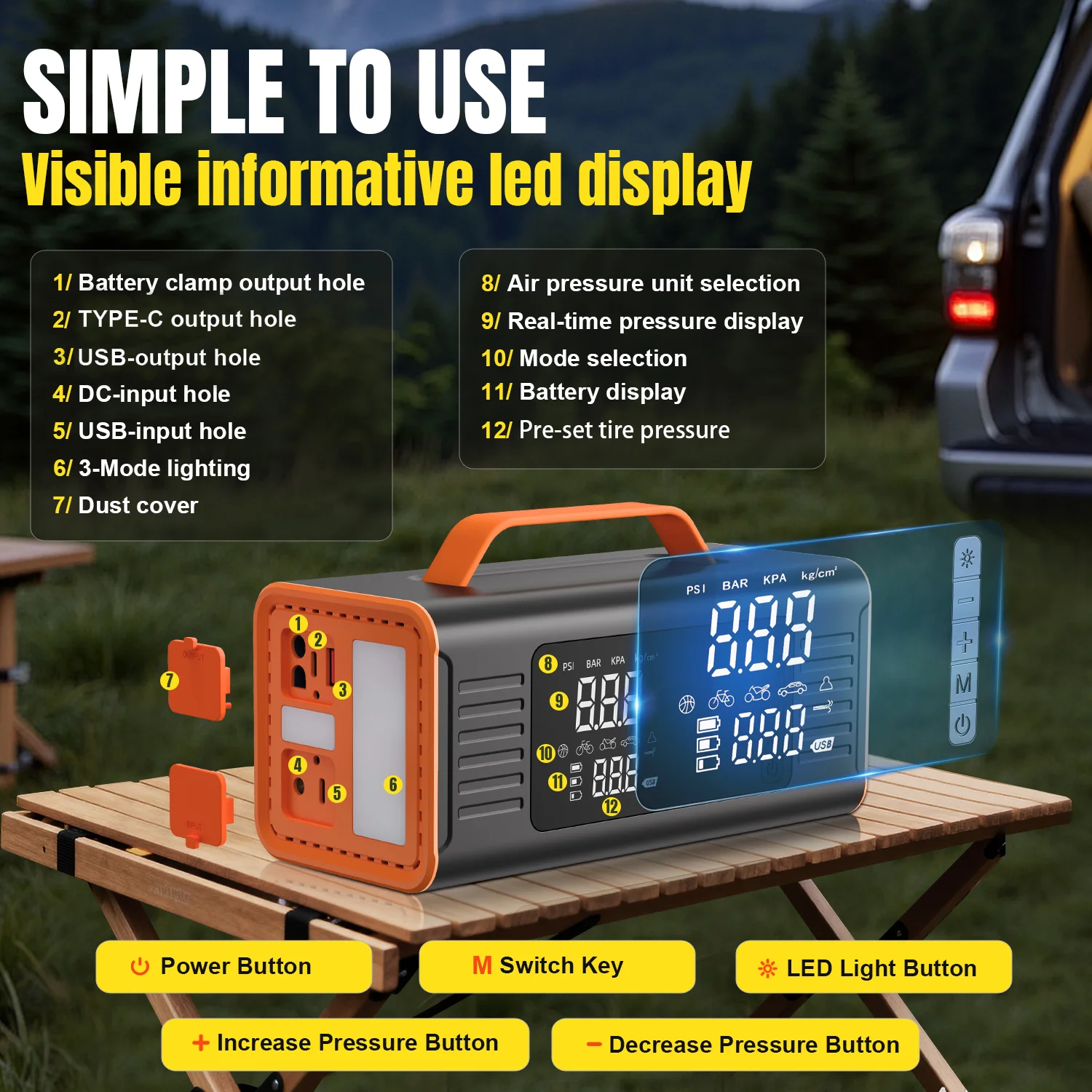 Фото Автомобильный пусковой механизм Jump Starter Battery Power Bank 6 в 1 Портативный Аварийный пусковой механизм Booster 12 В Автоматическое пусковое устройство для запуска бензинового автомобиля №2
