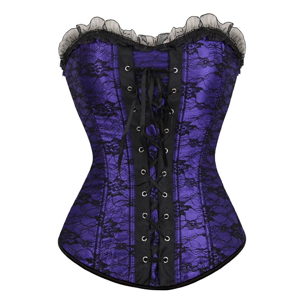 

Victorian Sexy Floral Lace Up Corset For Women Overbust Top Brocade Bustier Body Shaping Waist Cincher Vintage Corselet Lingerie