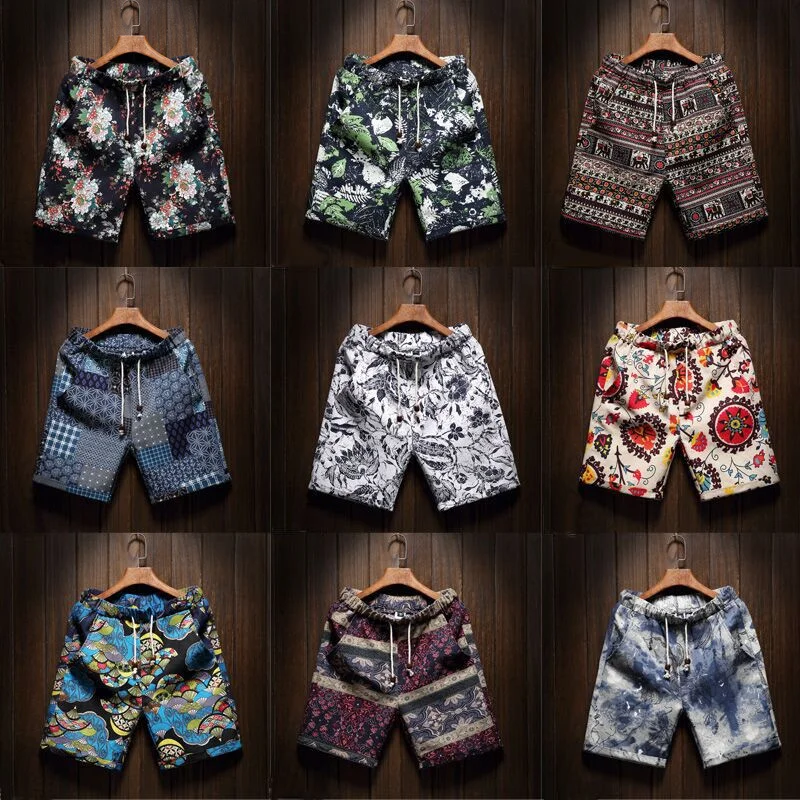 

9 Color Men's Casual Beac Floral Sorts 2023 New Summer Fasion Strait Cotton Linen Bermuda awaiian Sort Pants Male Brand