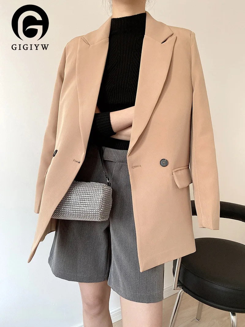 

Женский двубортный Блейзер GIGIYW, повседневный свободный блейзер с разноцветным воротником, осень 2022