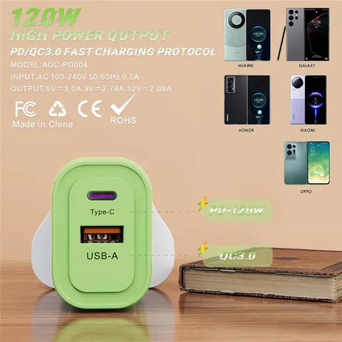 Зарядное устройство USB C 120 Вт GaN, быстрое зарядное устройство PD Quick Charge QC3.0, настенный адаптер для iPhone 15 Xiaomi POCO Samsung Huawei Oneplus