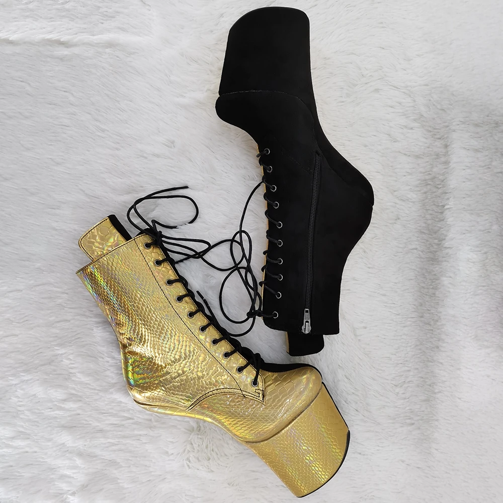 Leecabe Green Snake PU with suede  Upper Platform Ankle Boots Sexy Exotic heelless pole dance shoes