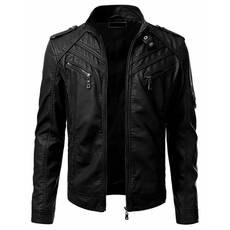 

2022 Autumn and Winter Men's Casual Slim-Fit Zipper Decoration Mixed S-5XL Fashion Leather Jacket