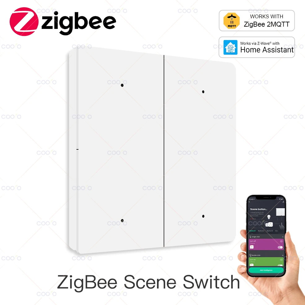Фото Умный переключатель сцены ZigBee, 4 группы, 12 переключателей сцен, кнопочный контроллер, сценарий автоматизации с питанием от батареи для Zigbee2mqtt №1