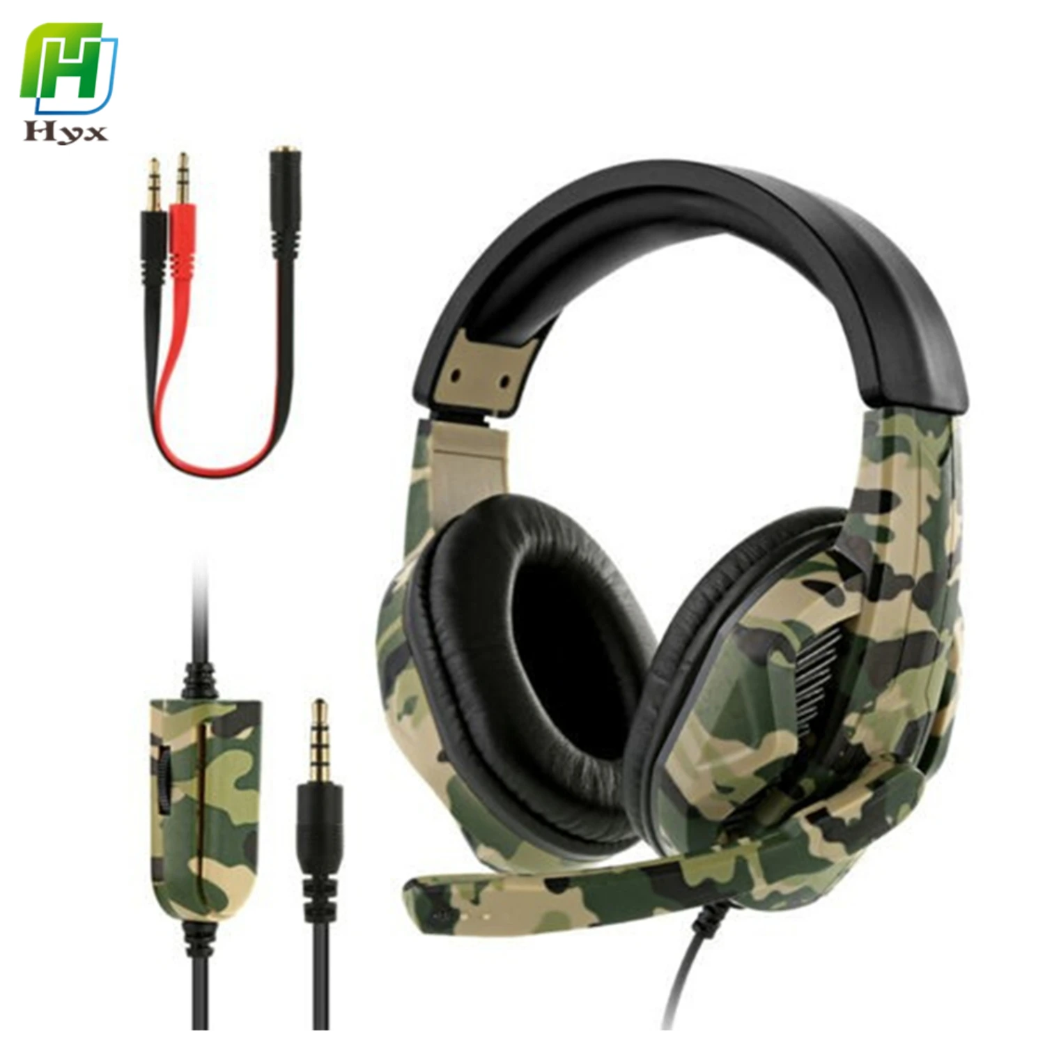 

HYX Camouflage Gaming Headset The Sound Quality Earphones With Microphone 3.5mm Audio Cable ForiPad Tablet Smart Phones PC PS5