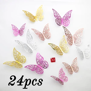 24pcs 3D Hollow Butterfly Wall Sticker for Cake Decor DIY Butterflies Fridge stickers Room Decoratio in USA (United States)
