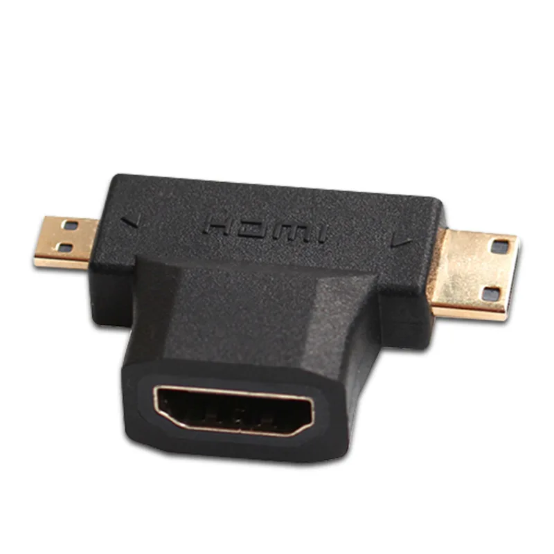 

Адаптер 3 в 1 HDMI-совместимый с Micro HDMI штекер MiniHDMI штекер 1,4 гнездовой адаптер T-образный конвертер для кабелей HDTV 1080P