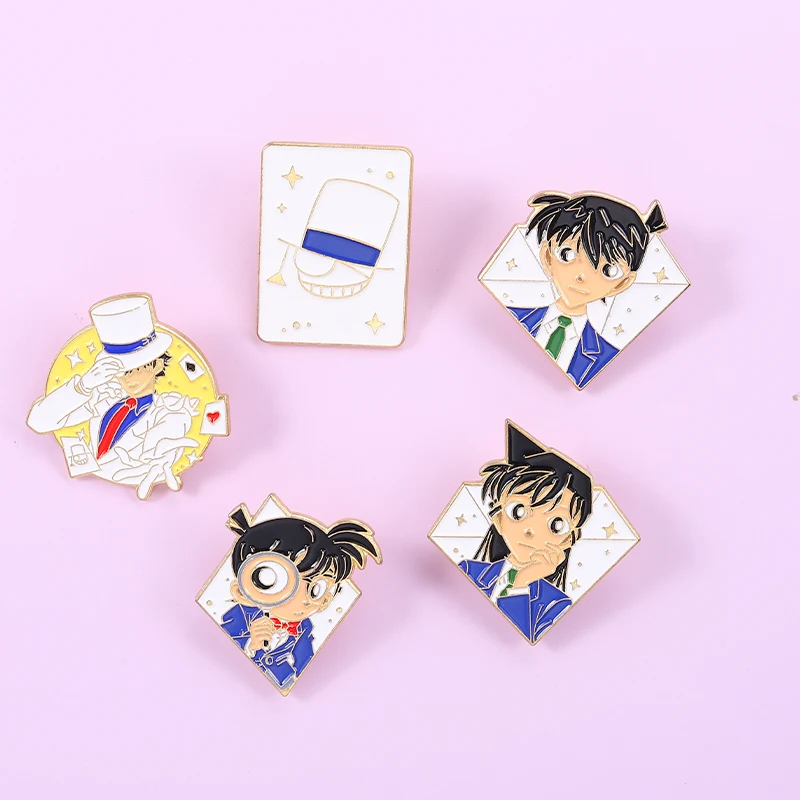 

Japanese Anime Detective Conan Enamel Pin Cartoon Kudou Shinichi Metal Badge Decorative Clothes Backpack Brooches Pin for Friend