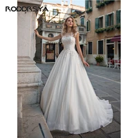 luxury a line lace appliques tulle wedding dress for women sleeveless o neck button back bridal gown vestido de novia customsize