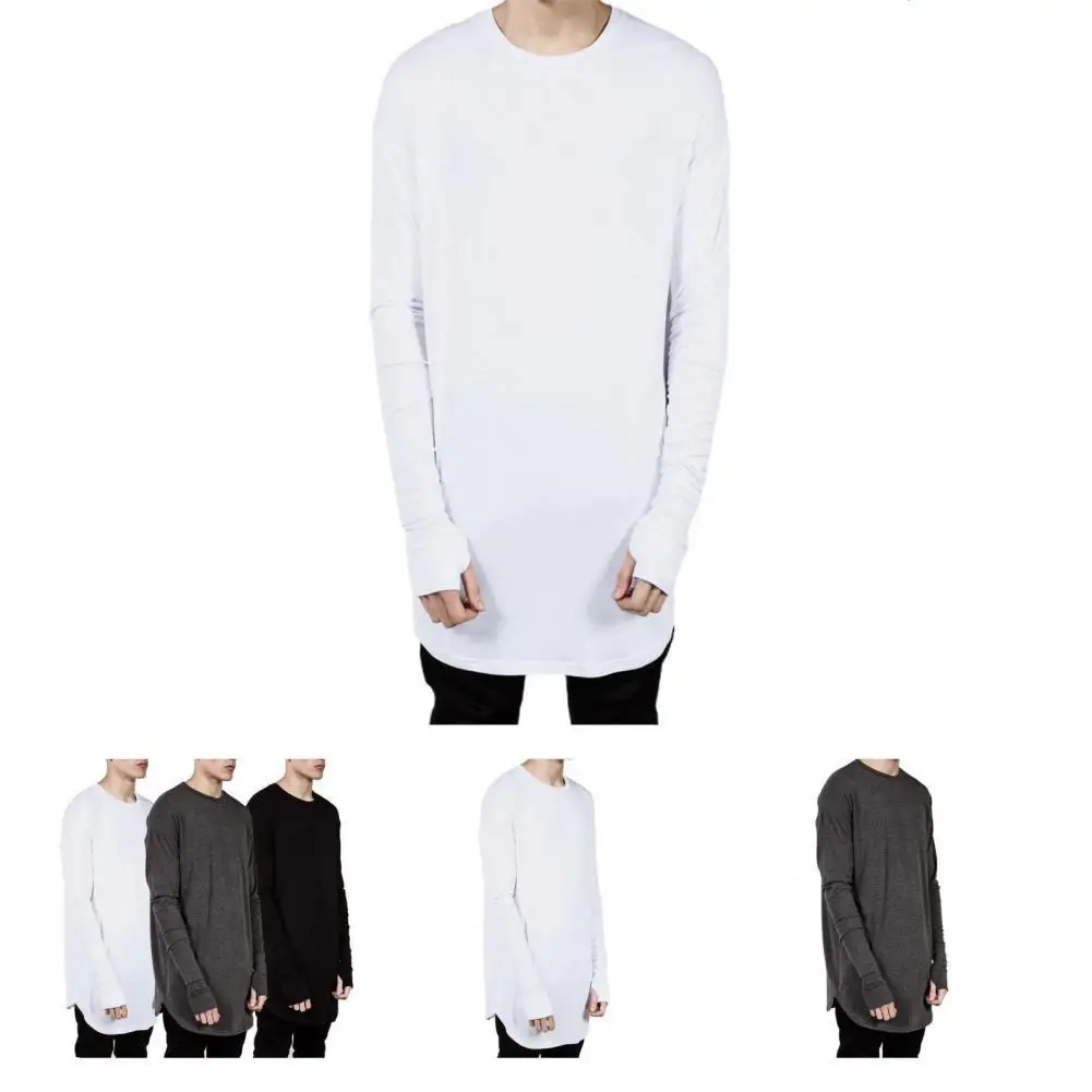 

Men Top Solid Color Simple Hip Hop Crew Neck Long Shirt Shirt for Dating