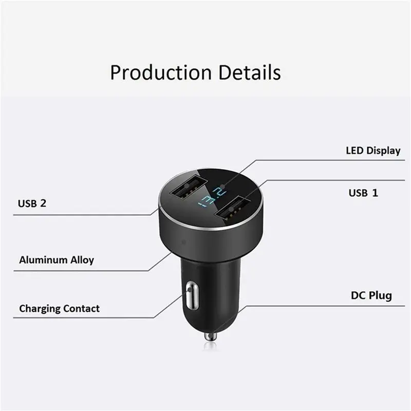 Фото Автомобильный адаптер с двумя USB-портами, выход 4,8 А, измеритель напряжения для прикуривателя, для iPad, черный-A08Q №5