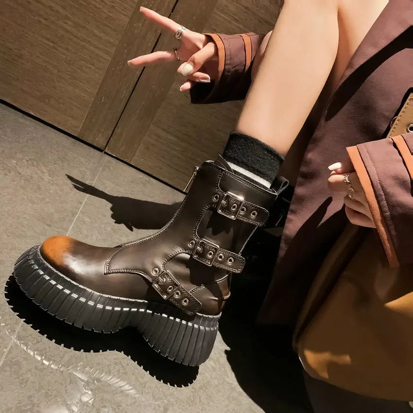 QUTAA/2024 г. Осенне-зимние женские ботильоны повседневная обувь на платформе и