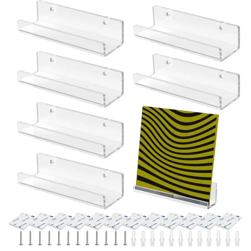 Record Shelf Wall Mount 6pcs Wall Mounted Clear Album Player Holder Rack With Screws And Tape Floating Record Hanger In Home