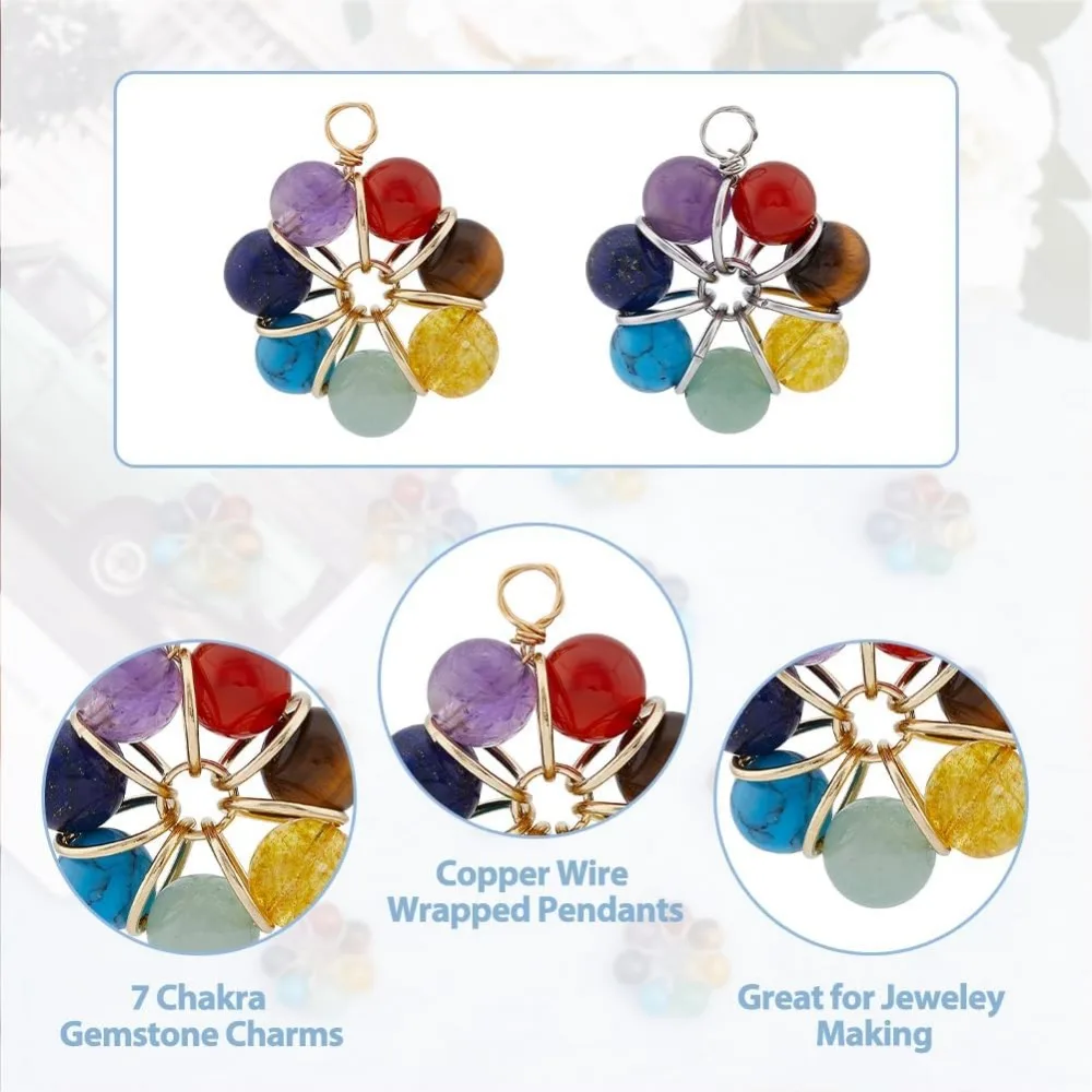 12 шт. 7 чакр подвески из драгоценных камней смешанные каменные в проволоке