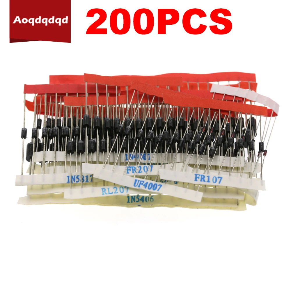 

200 шт., набор диодов быстрой переключения, 1N4001/1N4004/UF4007/FR207/1N5817