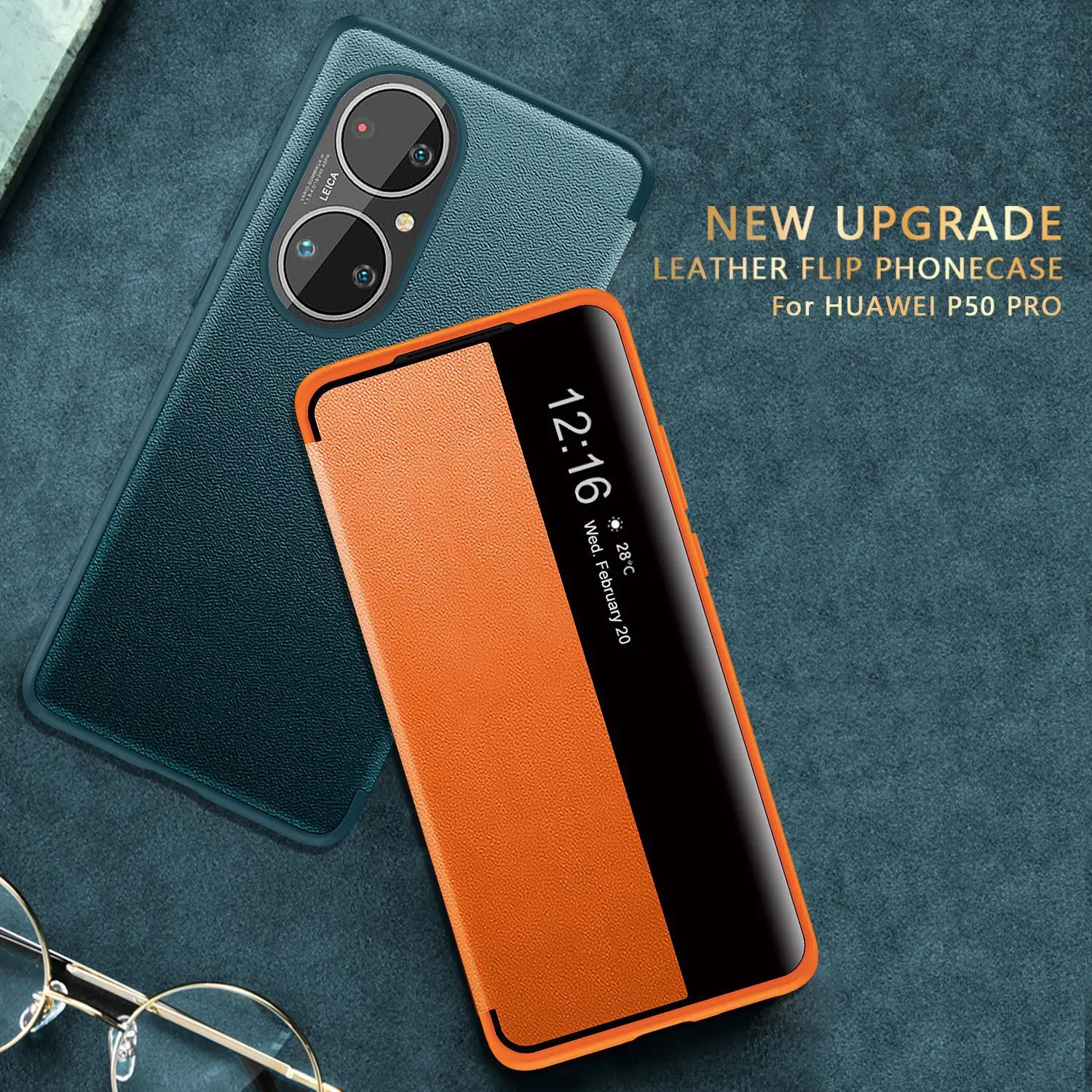 

For Huawei P50 Mobile Phone Leather Case P50 Pro Mobile Phone Protective Cover Luxury Plain Leather Mobile Phone Case