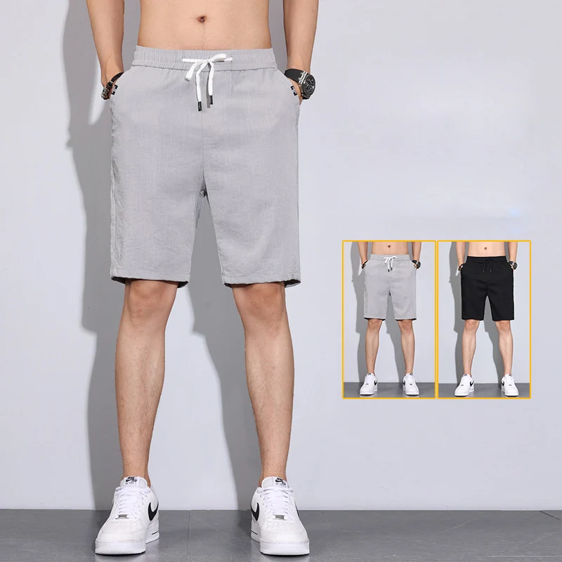 

Шорты мужские тонкие из вискозы, повседневные пляжные бермуды с эластичным поясом, быстросохнущие спортивные штаны для бега до колена, улич...